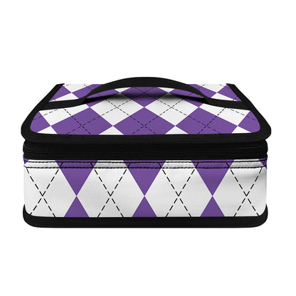 White And Purple Argyle Pattern Print Small Lunch Bag