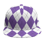 White And Purple Argyle Pattern Print Snapback Cap