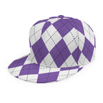 White And Purple Argyle Pattern Print Snapback Cap