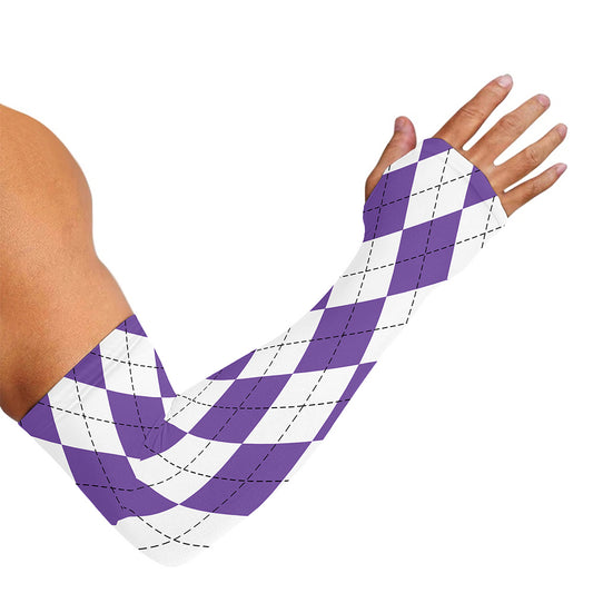 White And Purple Argyle Pattern Print Sun Protection Arm Sleeves