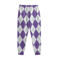 White And Purple Argyle Pattern Print Sweatpants