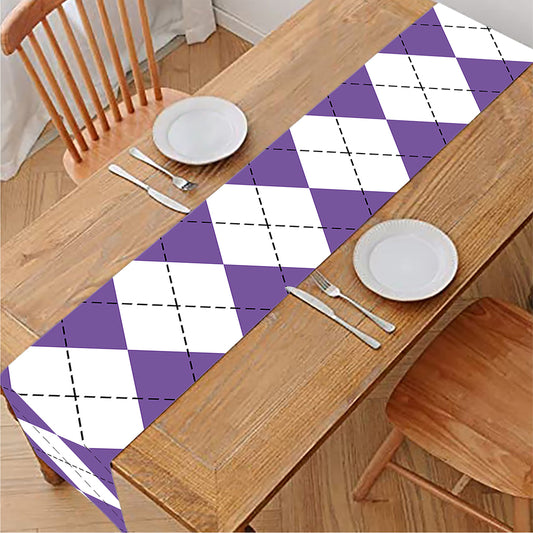 White And Purple Argyle Pattern Print Table Runner
