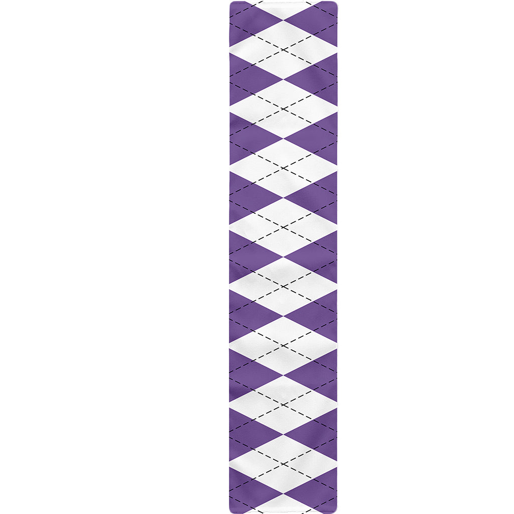 White And Purple Argyle Pattern Print Table Runner