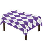 White And Purple Argyle Pattern Print Tablecloth