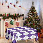 White And Purple Argyle Pattern Print Tablecloth