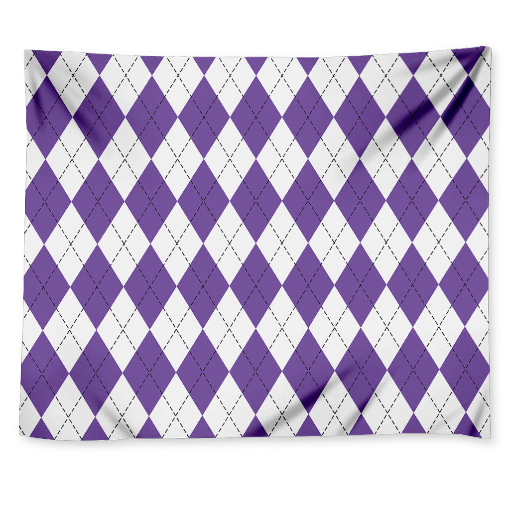 White And Purple Argyle Pattern Print Tapestry