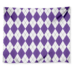 White And Purple Argyle Pattern Print Tapestry