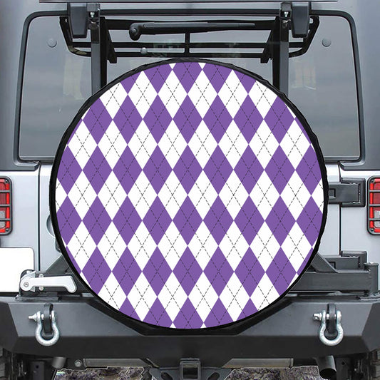 White And Purple Argyle Pattern Print Tire Cover