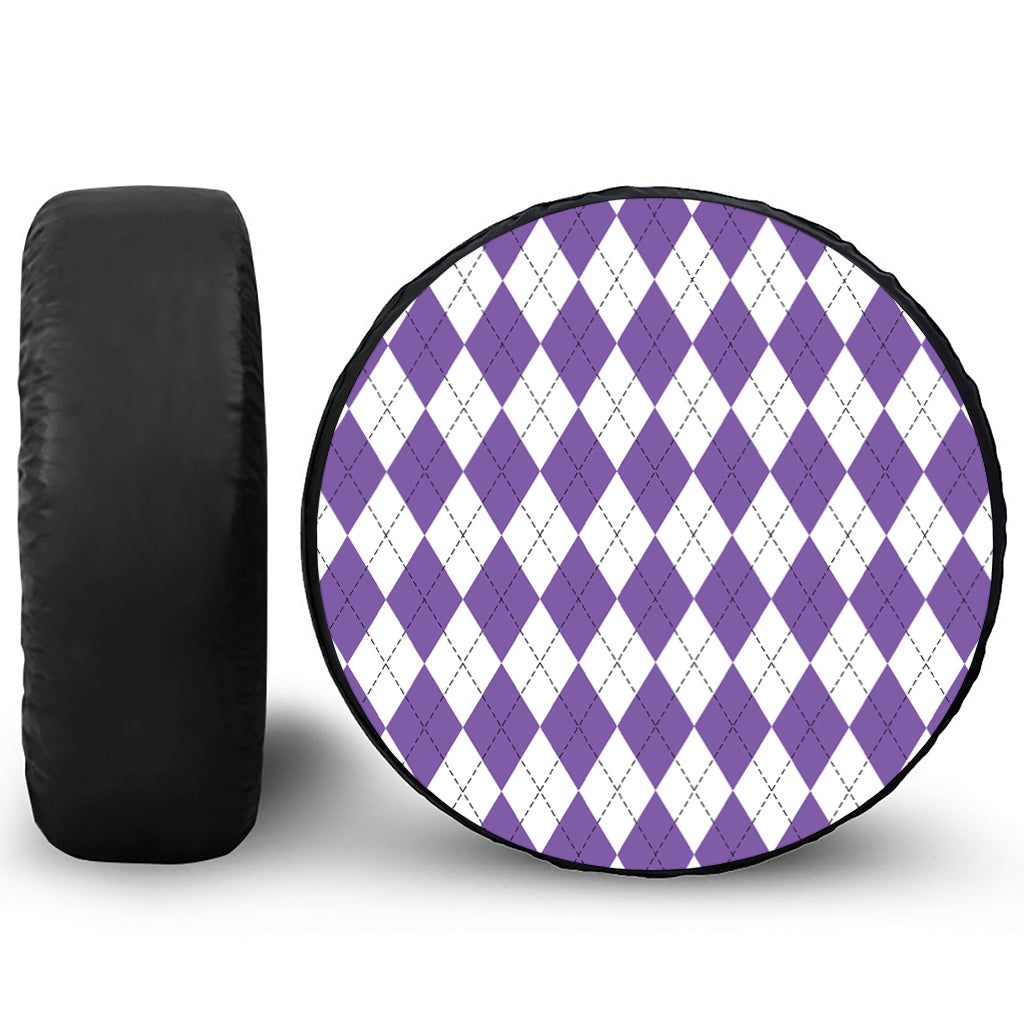 White And Purple Argyle Pattern Print Tire Cover