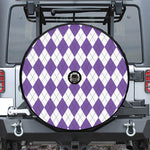 White And Purple Argyle Pattern Print Tire Cover With Camera Hole