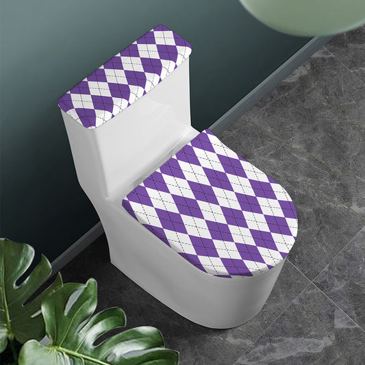 White And Purple Argyle Pattern Print Toilet Lid And Tank Cover Set