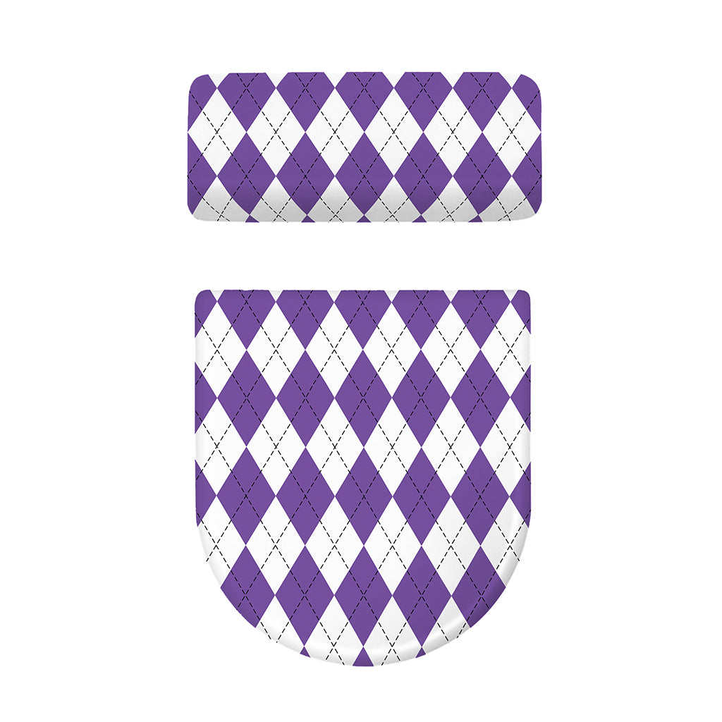 White And Purple Argyle Pattern Print Toilet Lid And Tank Cover Set