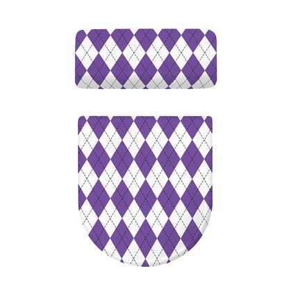 White And Purple Argyle Pattern Print Toilet Lid And Tank Cover Set