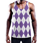 White And Purple Argyle Pattern Print Training Tank Top
