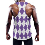 White And Purple Argyle Pattern Print Training Tank Top