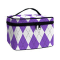 White And Purple Argyle Pattern Print Travel Makeup Bag