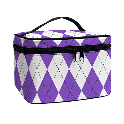 White And Purple Argyle Pattern Print Travel Makeup Bag