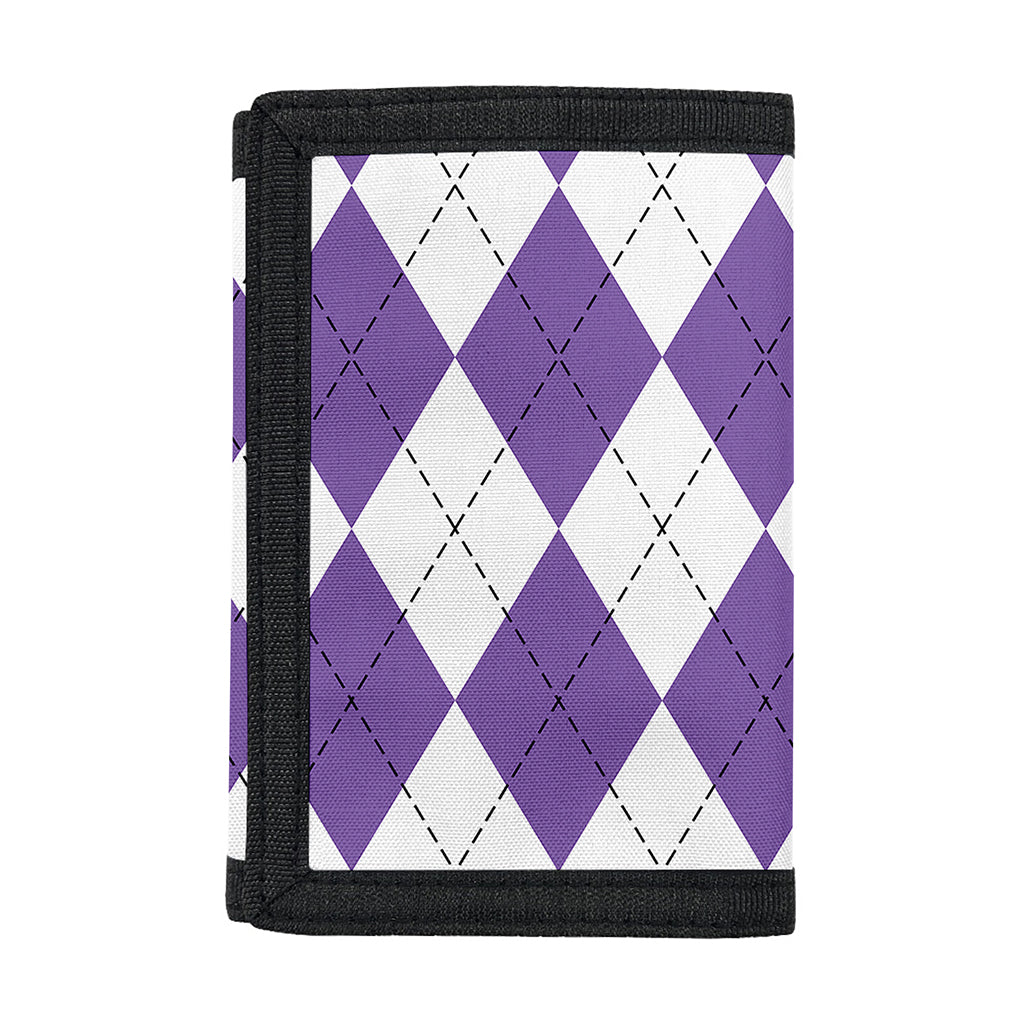 White And Purple Argyle Pattern Print Trifold Wallet