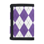 White And Purple Argyle Pattern Print Trifold Wallet
