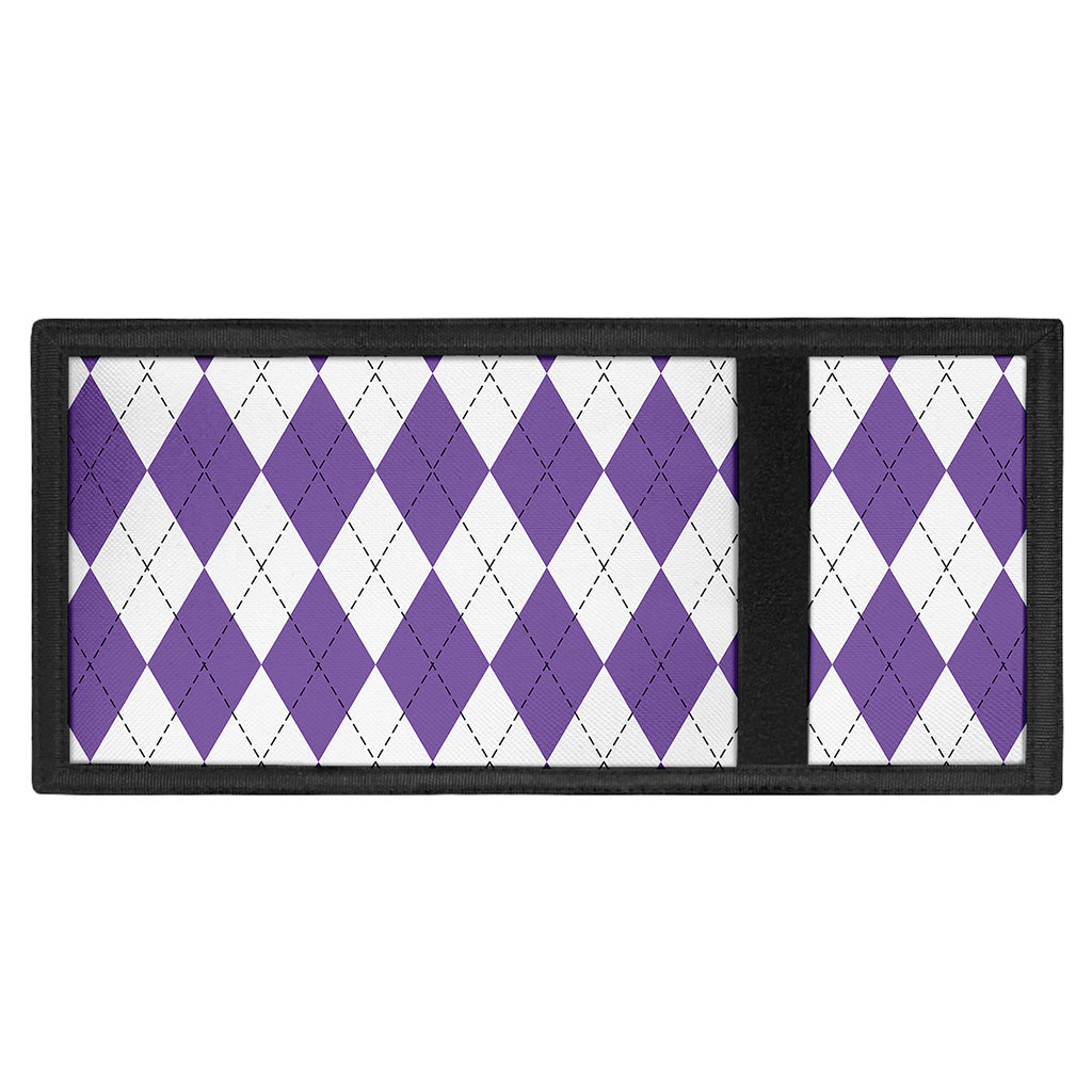 White And Purple Argyle Pattern Print Trifold Wallet
