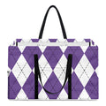 White And Purple Argyle Pattern Print Utility Tote Bag