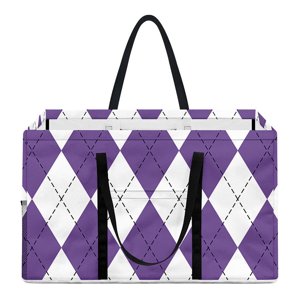 White And Purple Argyle Pattern Print Utility Tote Bag