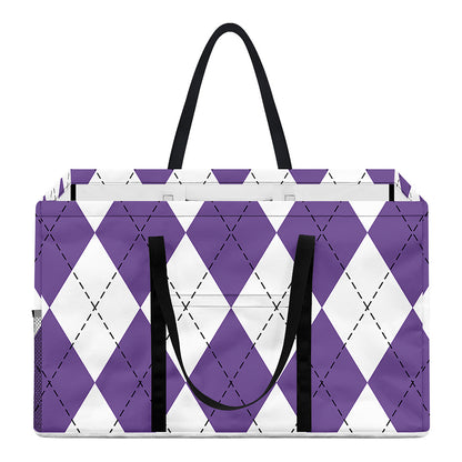 White And Purple Argyle Pattern Print Utility Tote Bag