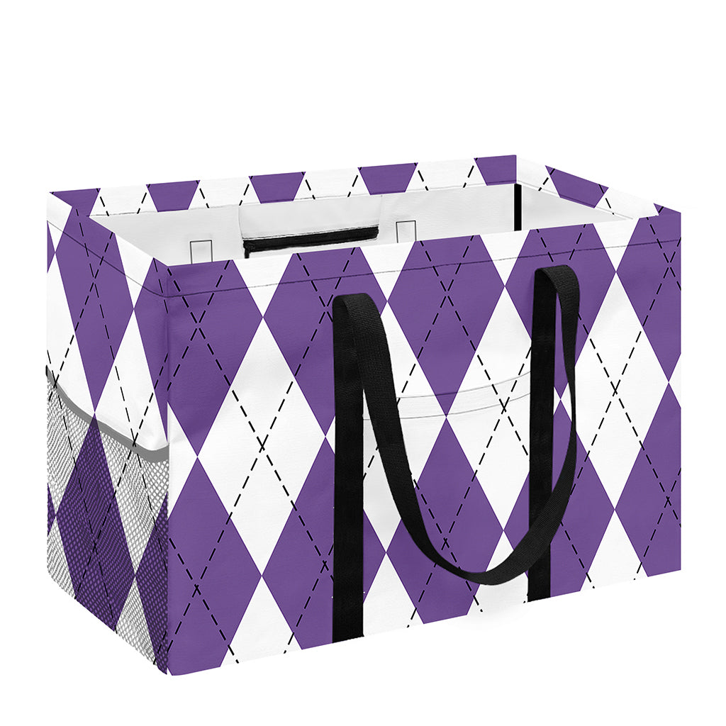 White And Purple Argyle Pattern Print Utility Tote Bag