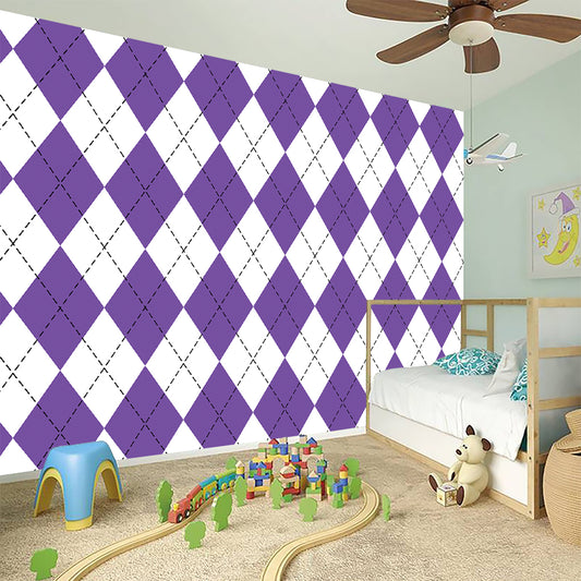White And Purple Argyle Pattern Print Wall Sticker