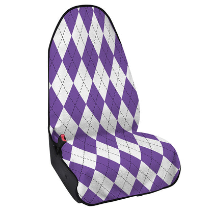 White And Purple Argyle Pattern Print Waterproof Car Seat Cover
