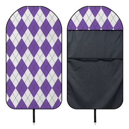 White And Purple Argyle Pattern Print Waterproof Car Seat Cover