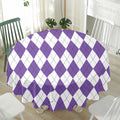 White And Purple Argyle Pattern Print Waterproof Round Tablecloth