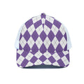White And Purple Argyle Pattern Print White Mesh Trucker Hat