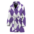 White And Purple Argyle Pattern Print Women's Bathrobe