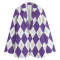 White And Purple Argyle Pattern Print Women's Blazer