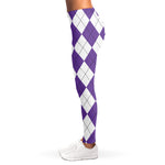 White And Purple Argyle Pattern Print Women's Leggings
