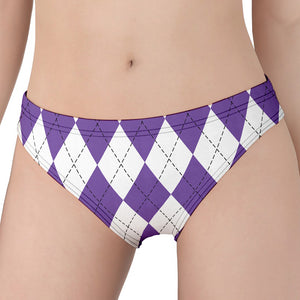 White And Purple Argyle Pattern Print Women's Panties