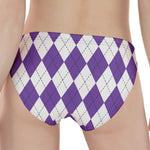 White And Purple Argyle Pattern Print Women's Panties