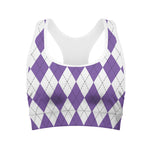 White And Purple Argyle Pattern Print Women's Sports Bra