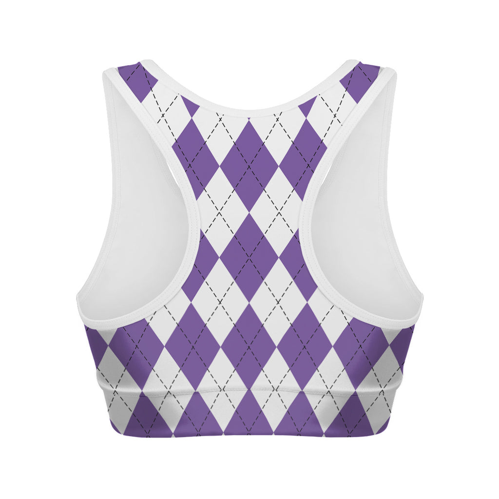 White And Purple Argyle Pattern Print Women's Sports Bra