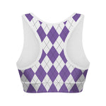 White And Purple Argyle Pattern Print Women's Sports Bra