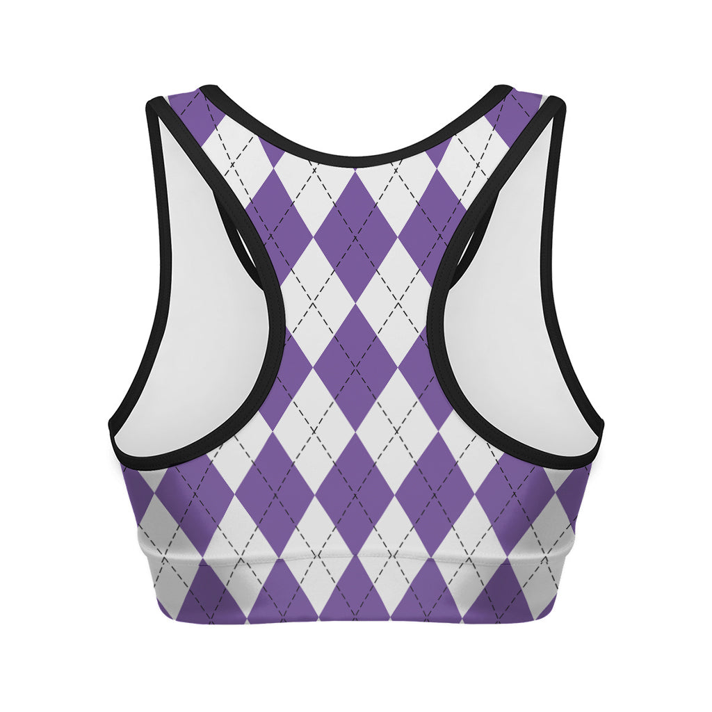 White And Purple Argyle Pattern Print Women's Sports Bra