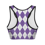 White And Purple Argyle Pattern Print Women's Sports Bra