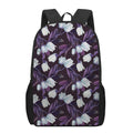 White And Purple Tulip Pattern Print 17 Inch Backpack