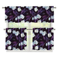 White And Purple Tulip Pattern Print 3 Piece Kitchen Curtains