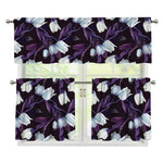 White And Purple Tulip Pattern Print 3 Piece Kitchen Curtains