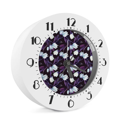 White And Purple Tulip Pattern Print Alarm Clock
