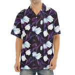 White And Purple Tulip Pattern Print Aloha Shirt