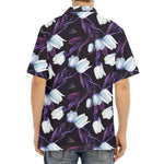 White And Purple Tulip Pattern Print Aloha Shirt