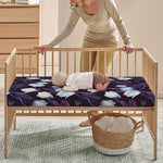 White And Purple Tulip Pattern Print Baby Crib Sheet